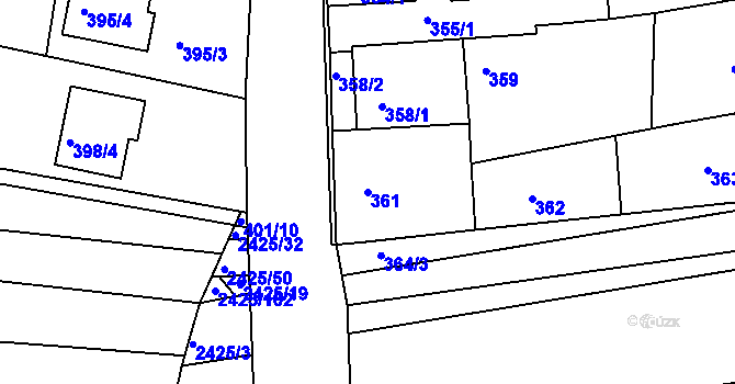 Parcela st. 361 v KÚ Veverská Bítýška, Katastrální mapa