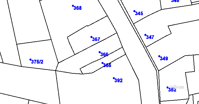 Parcela st. 366 v KÚ Veverská Bítýška, Katastrální mapa