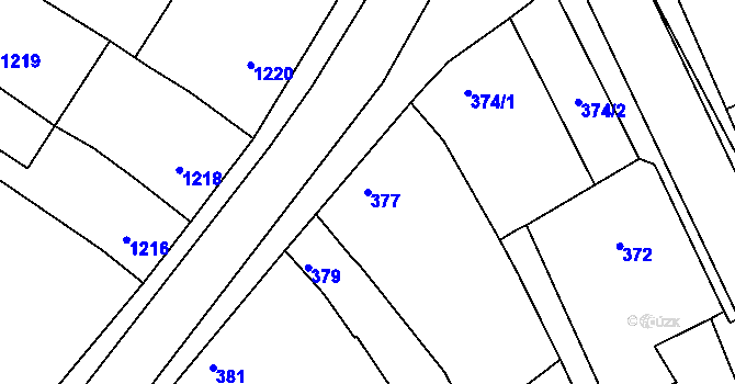 Parcela st. 377 v KÚ Veverská Bítýška, Katastrální mapa
