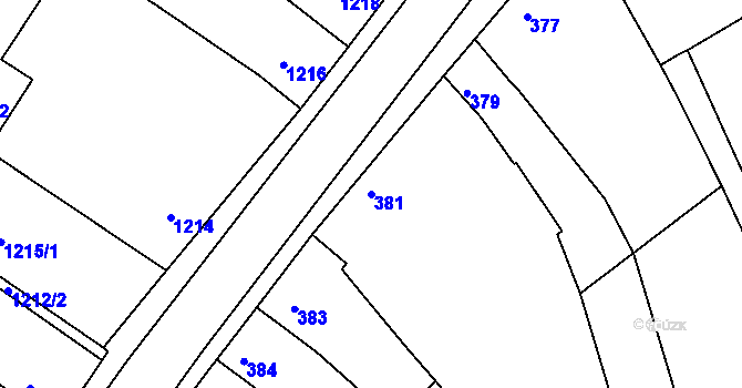 Parcela st. 381 v KÚ Veverská Bítýška, Katastrální mapa