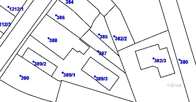 Parcela st. 387 v KÚ Veverská Bítýška, Katastrální mapa
