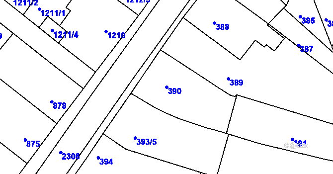 Parcela st. 390 v KÚ Veverská Bítýška, Katastrální mapa