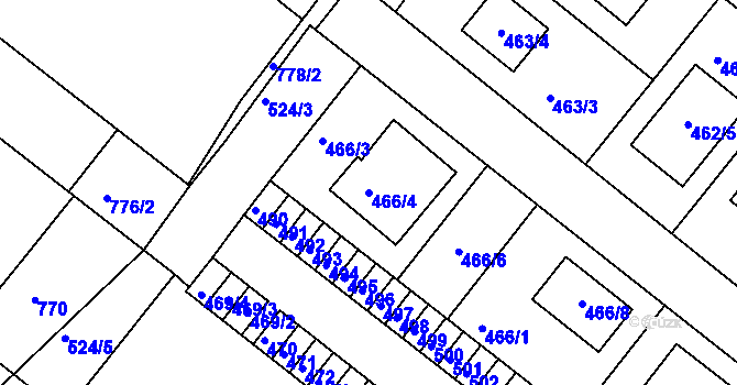 Parcela st. 466/4 v KÚ Veverská Bítýška, Katastrální mapa