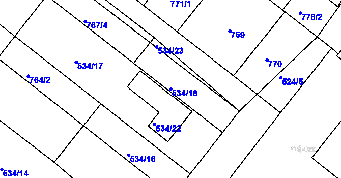 Parcela st. 534/18 v KÚ Veverská Bítýška, Katastrální mapa