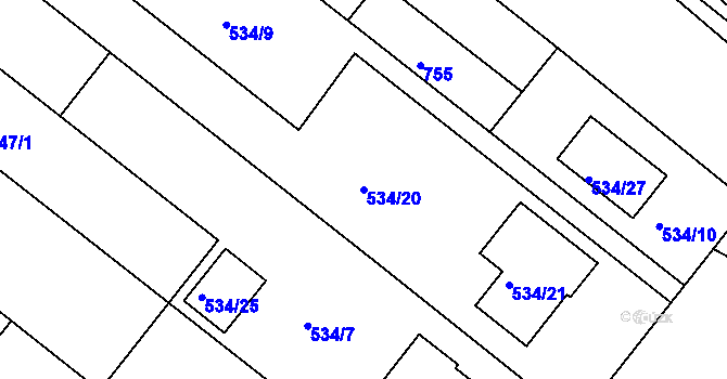 Parcela st. 534/20 v KÚ Veverská Bítýška, Katastrální mapa