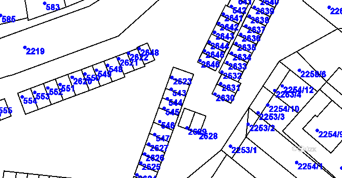 Parcela st. 543 v KÚ Veverská Bítýška, Katastrální mapa