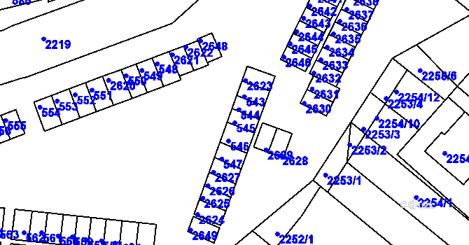 Parcela st. 545 v KÚ Veverská Bítýška, Katastrální mapa