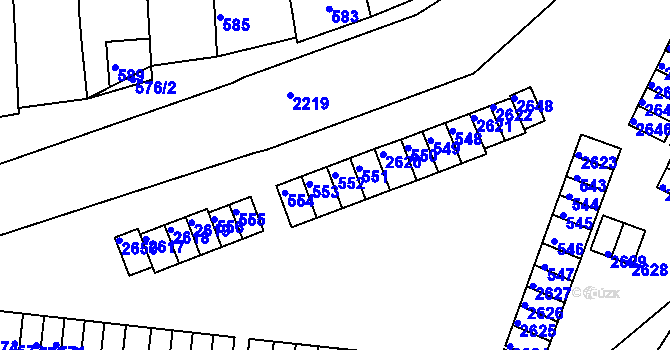 Parcela st. 552 v KÚ Veverská Bítýška, Katastrální mapa