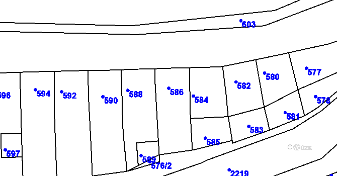 Parcela st. 586 v KÚ Veverská Bítýška, Katastrální mapa