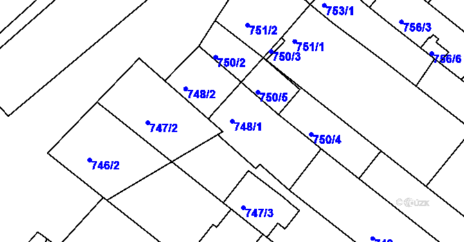 Parcela st. 748/1 v KÚ Veverská Bítýška, Katastrální mapa