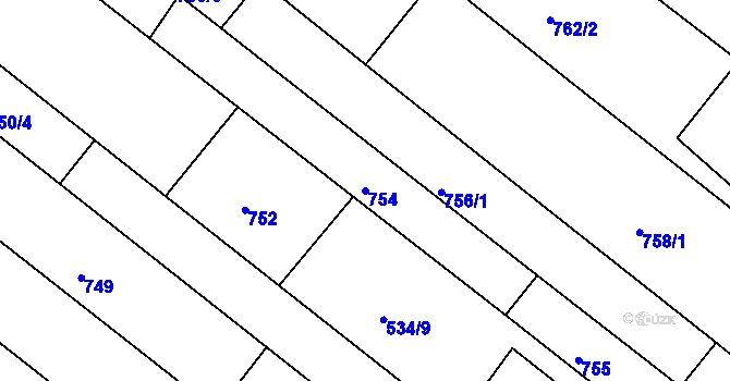 Parcela st. 754 v KÚ Veverská Bítýška, Katastrální mapa