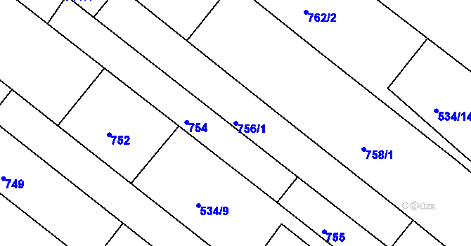 Parcela st. 756/1 v KÚ Veverská Bítýška, Katastrální mapa
