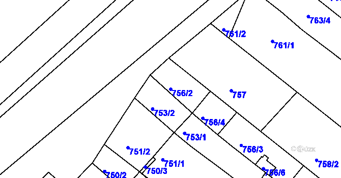 Parcela st. 756/2 v KÚ Veverská Bítýška, Katastrální mapa