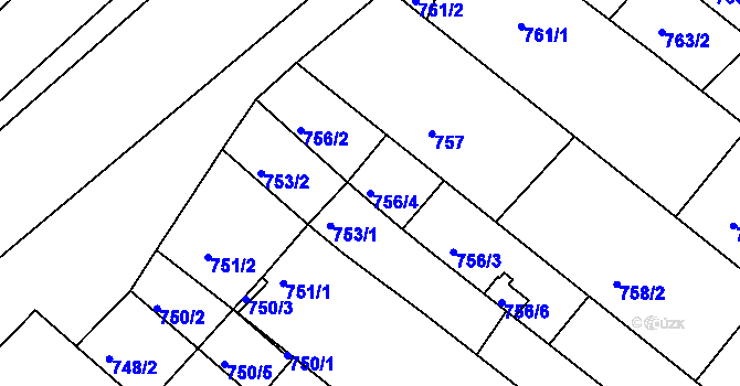 Parcela st. 756/4 v KÚ Veverská Bítýška, Katastrální mapa