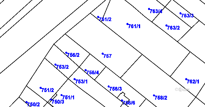 Parcela st. 757 v KÚ Veverská Bítýška, Katastrální mapa