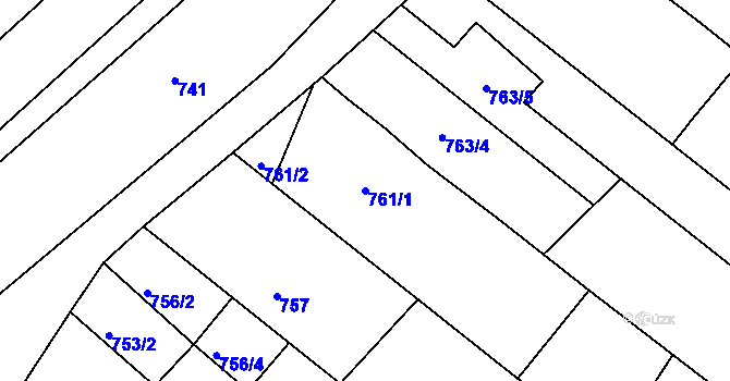 Parcela st. 761/1 v KÚ Veverská Bítýška, Katastrální mapa