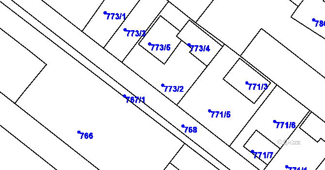 Parcela st. 773/2 v KÚ Veverská Bítýška, Katastrální mapa