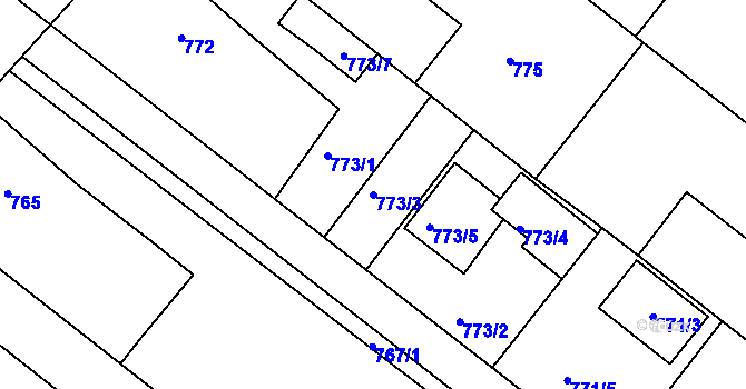 Parcela st. 773/3 v KÚ Veverská Bítýška, Katastrální mapa