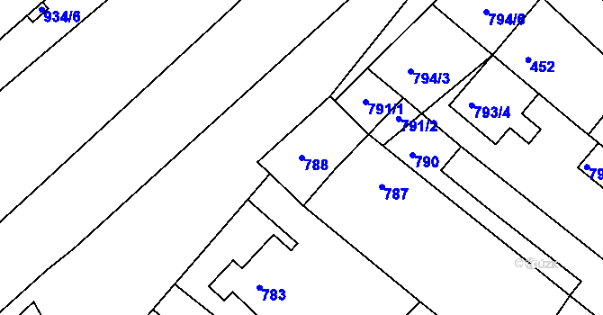 Parcela st. 788 v KÚ Veverská Bítýška, Katastrální mapa