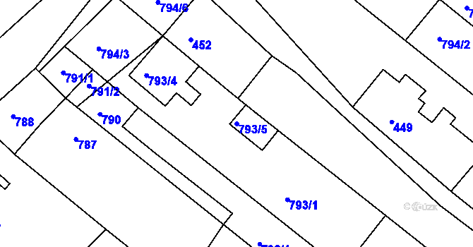 Parcela st. 793/5 v KÚ Veverská Bítýška, Katastrální mapa