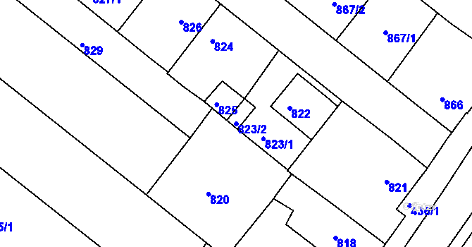 Parcela st. 823/2 v KÚ Veverská Bítýška, Katastrální mapa