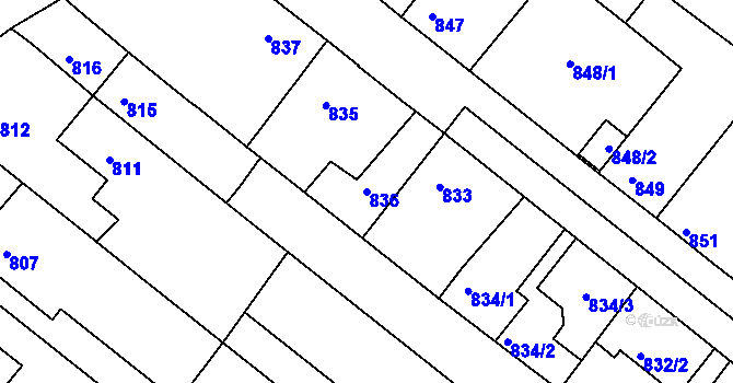 Parcela st. 836 v KÚ Veverská Bítýška, Katastrální mapa