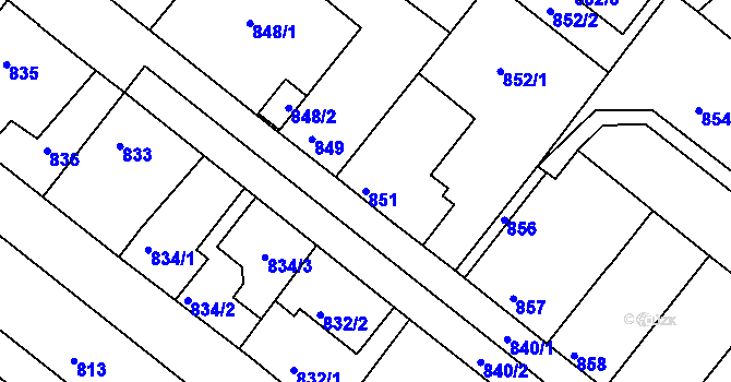 Parcela st. 851 v KÚ Veverská Bítýška, Katastrální mapa