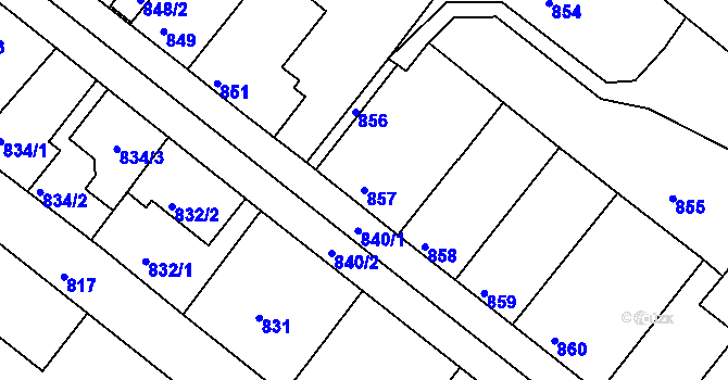 Parcela st. 857 v KÚ Veverská Bítýška, Katastrální mapa