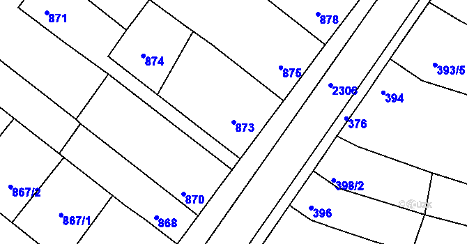 Parcela st. 873 v KÚ Veverská Bítýška, Katastrální mapa