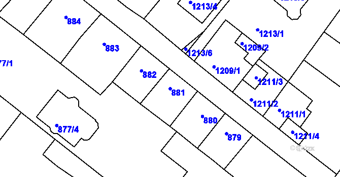 Parcela st. 881 v KÚ Veverská Bítýška, Katastrální mapa