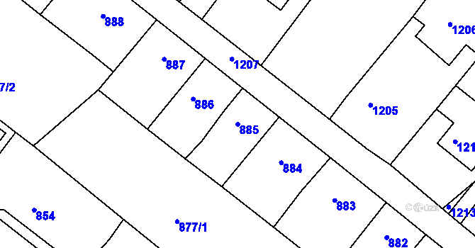 Parcela st. 885 v KÚ Veverská Bítýška, Katastrální mapa