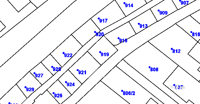 Parcela st. 919 v KÚ Veverská Bítýška, Katastrální mapa