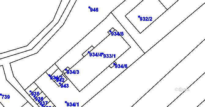 Parcela st. 933/1 v KÚ Veverská Bítýška, Katastrální mapa