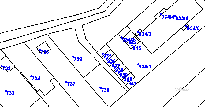 Parcela st. 935 v KÚ Veverská Bítýška, Katastrální mapa