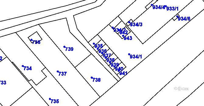 Parcela st. 937 v KÚ Veverská Bítýška, Katastrální mapa