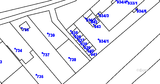 Parcela st. 938 v KÚ Veverská Bítýška, Katastrální mapa