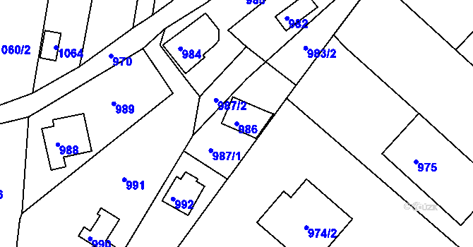 Parcela st. 986 v KÚ Veverská Bítýška, Katastrální mapa