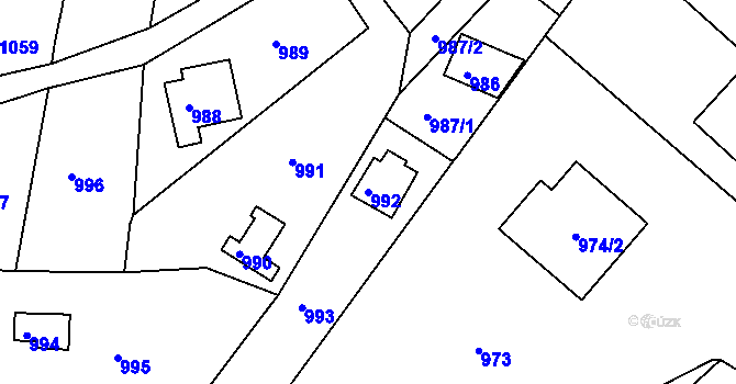 Parcela st. 992 v KÚ Veverská Bítýška, Katastrální mapa