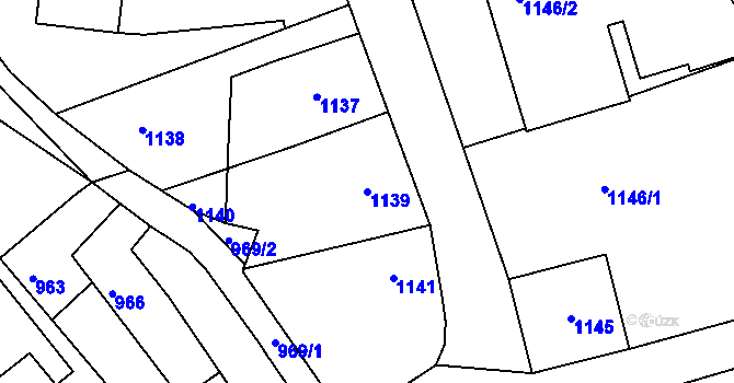 Parcela st. 1139 v KÚ Veverská Bítýška, Katastrální mapa