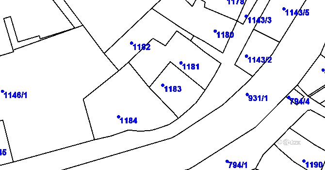 Parcela st. 1183 v KÚ Veverská Bítýška, Katastrální mapa