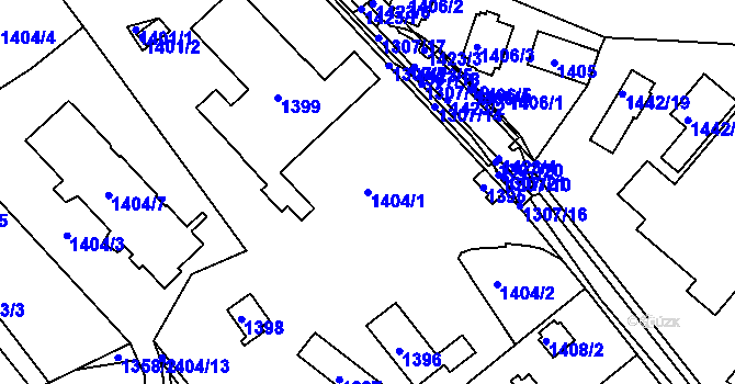 Parcela st. 1404/1 v KÚ Veverská Bítýška, Katastrální mapa