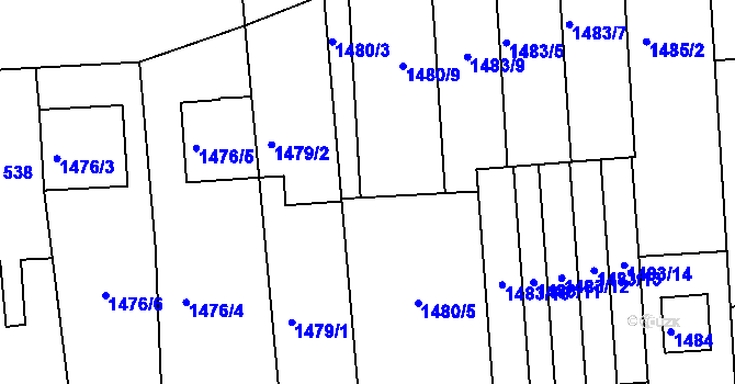 Parcela st. 1480/6 v KÚ Veverská Bítýška, Katastrální mapa