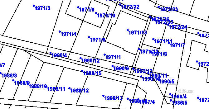 Parcela st. 1971/1 v KÚ Veverská Bítýška, Katastrální mapa