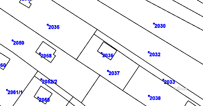 Parcela st. 2036 v KÚ Veverská Bítýška, Katastrální mapa