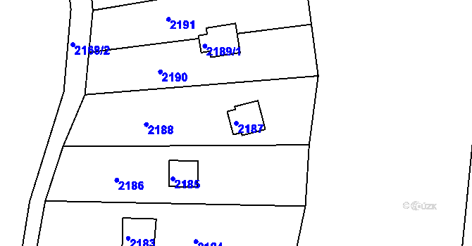 Parcela st. 2187 v KÚ Veverská Bítýška, Katastrální mapa