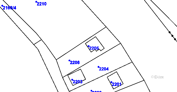 Parcela st. 2205 v KÚ Veverská Bítýška, Katastrální mapa