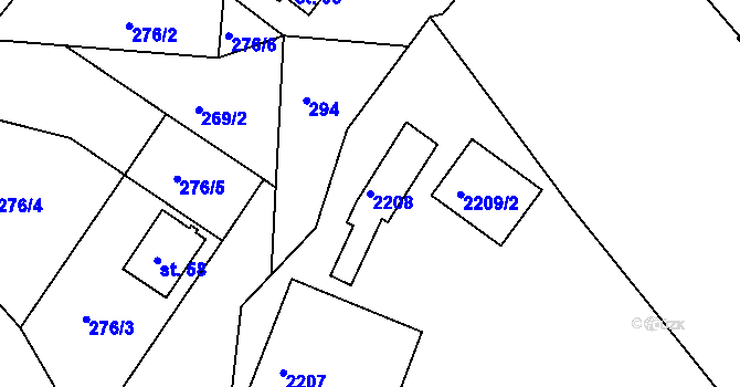 Parcela st. 2208 v KÚ Veverská Bítýška, Katastrální mapa
