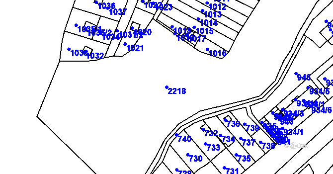 Parcela st. 2218 v KÚ Veverská Bítýška, Katastrální mapa