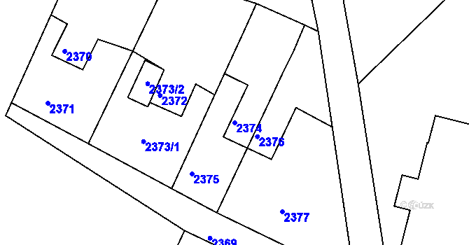 Parcela st. 2374 v KÚ Veverská Bítýška, Katastrální mapa