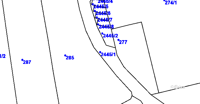 Parcela st. 2445/1 v KÚ Veverská Bítýška, Katastrální mapa